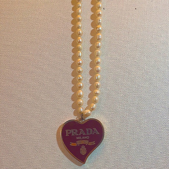 authentic prada heart necklace with genuine freshwater pearls